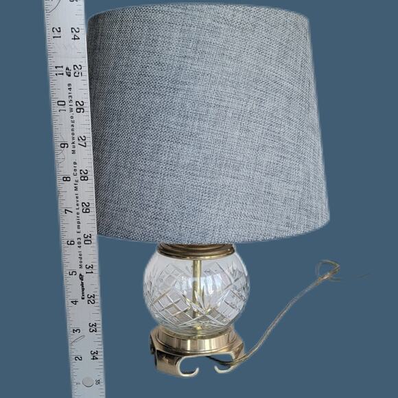 Vintage 1990s Cut Crystal and Brass Boudoir Lamp with Grey Shade - Picture 7 of 7